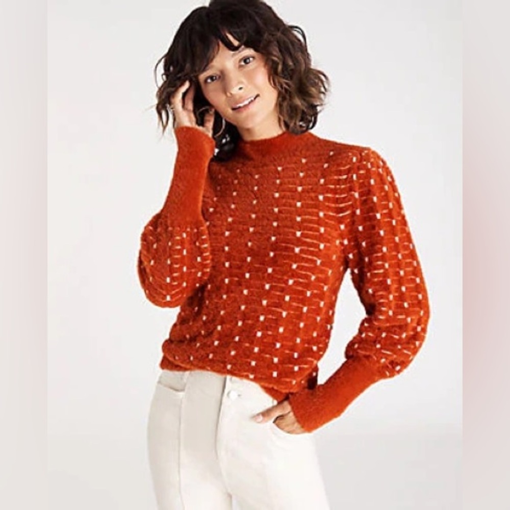 NWOT Ann Taylor Dot Jacquard Balloon Sleeve Sweater Medium